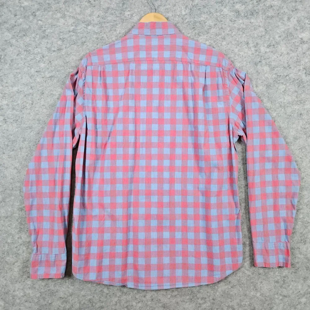 J Crew Men's Slim Fit Shirt Size L‎ Red Blue Checks Preppy Button Up/Down Church